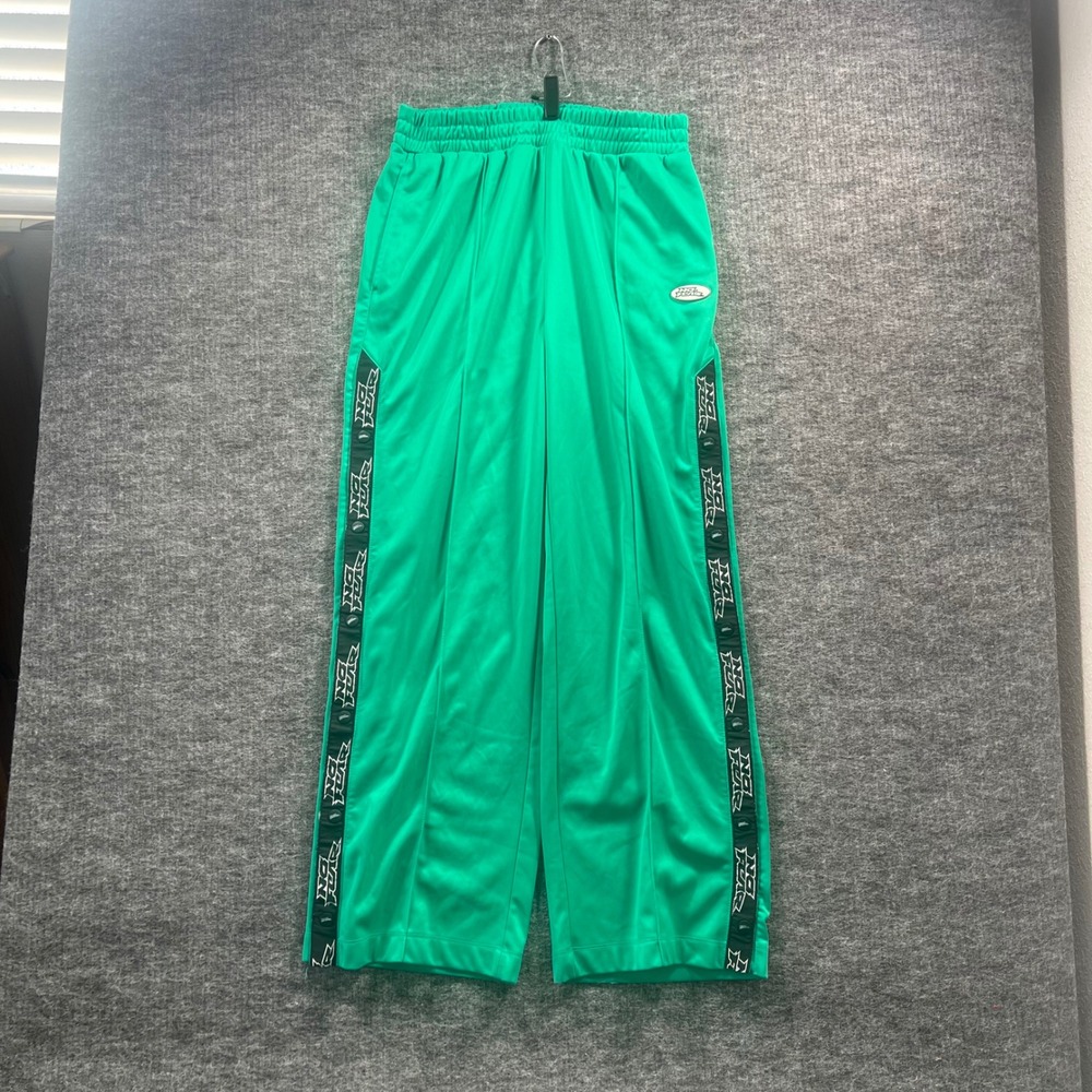 HM No Fear Green Track Pants Wide Leg Branded Taping Mens Medium